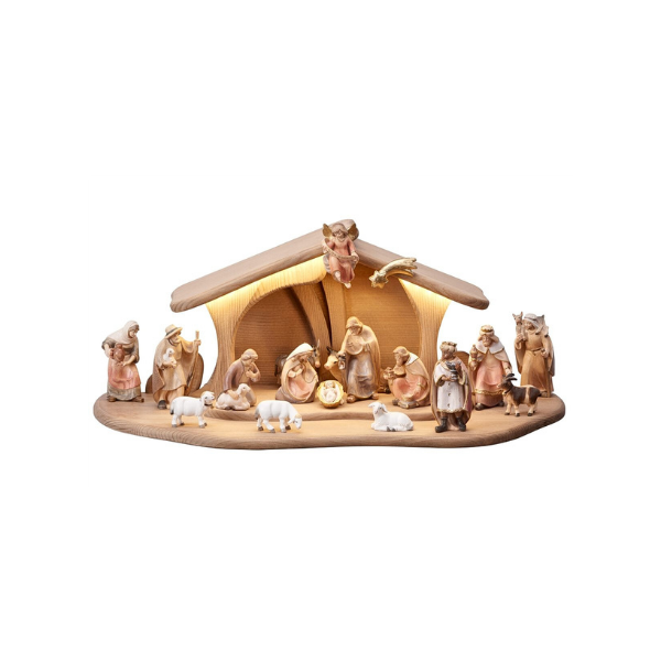 Pema Nativity set 20 pieces in stable Luce illuminated
