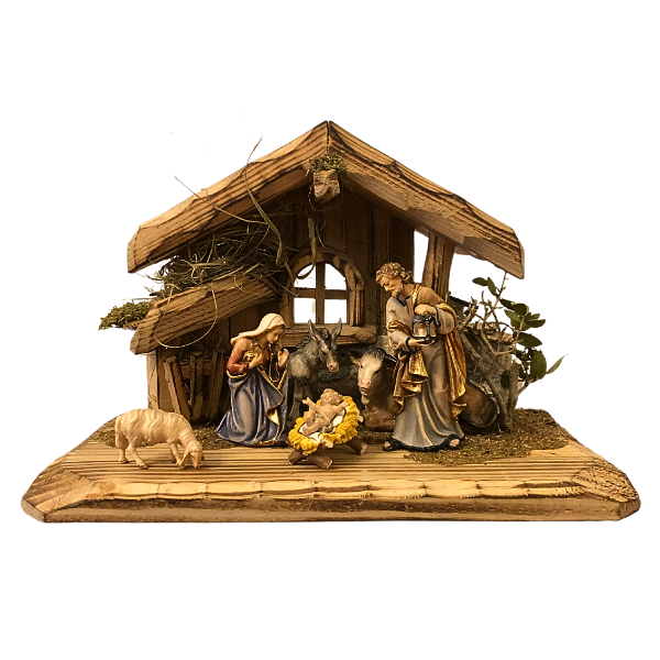 Kostner Nativity Set 8 pieces in the stable Gröden