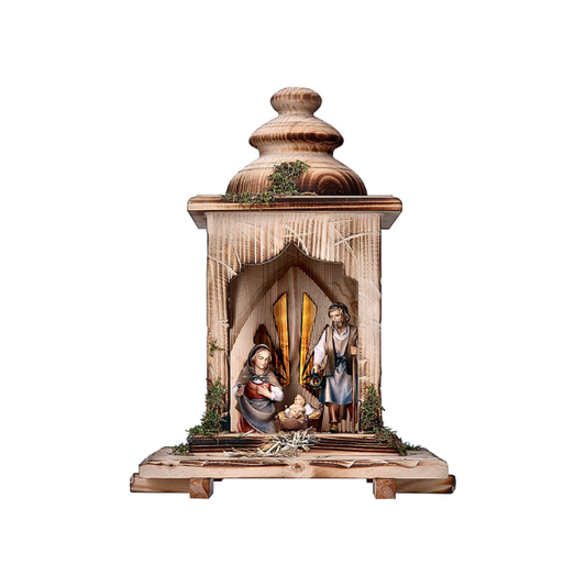 Nativity set 5 pieces in lantern stable shepherd's crib