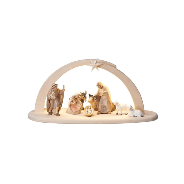 Pema Nativity set 10 pieces in the stable Leonardo illuminated