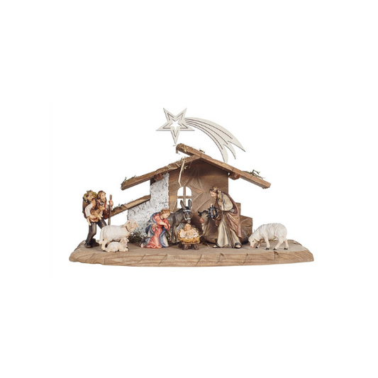 Rainell Nativity set 9 pieces in small stable