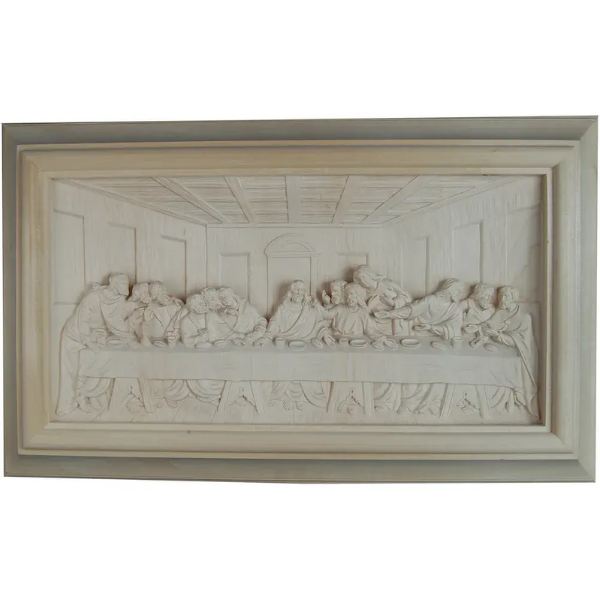 Wood-carved wall relief of the Last Supper