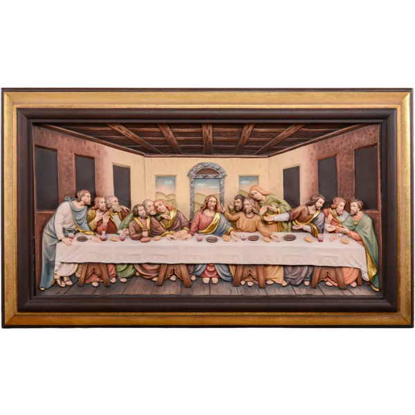 Wood-carved wall relief of the Last Supper