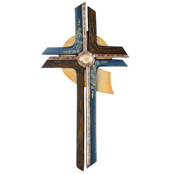 Contemplative cross artistically painted with genuine gold