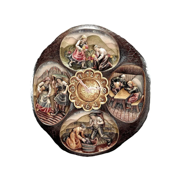 Four Seasons relief carving wall clock