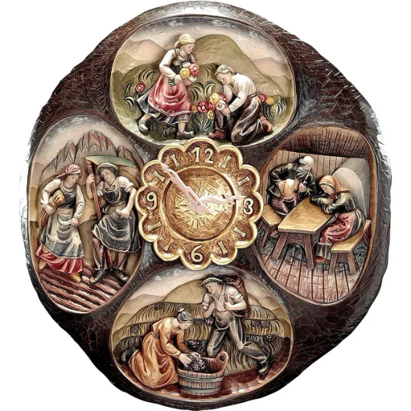 Four Seasons relief carving wall clock
